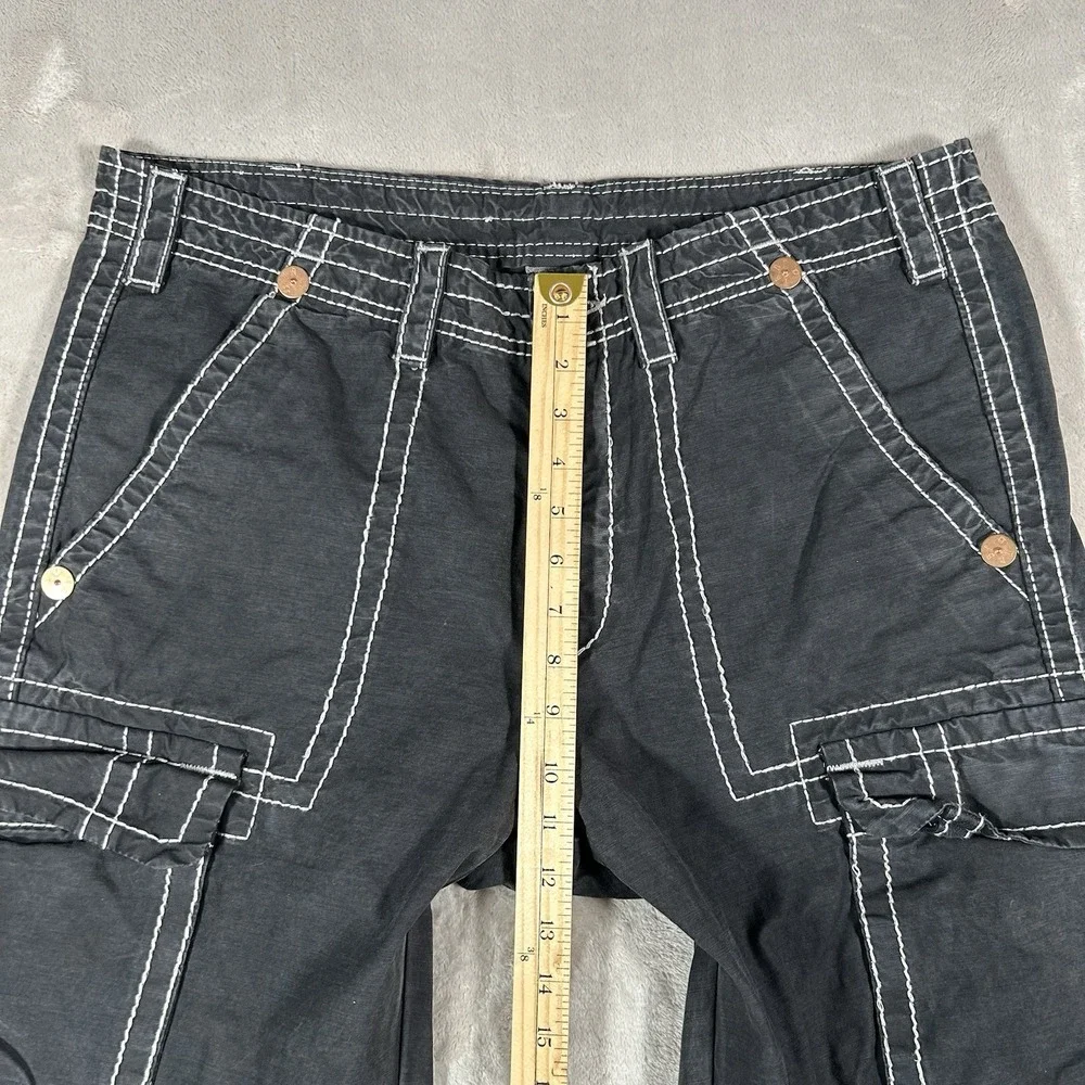 True Religion Anthony Cargo Pants Mens 34x32 Black Flap Pockets Wide Leg Y2K VTG